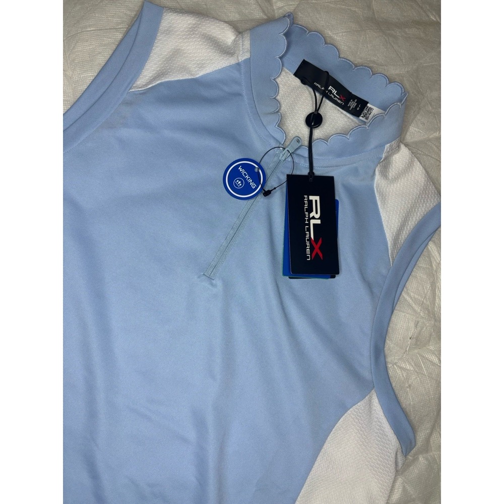 RLX Ralph Lauren Golf Sleeveless Shirt Women's Large Blue Mock Neck NWT $98.50